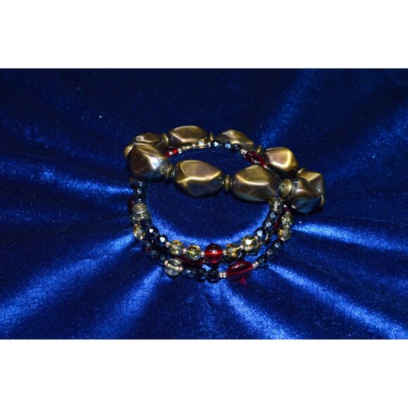 Bracelet lot of 2 Multicolored Beaded Wrap Stretch Brown Costume Jewelry - Picture 1 of 6